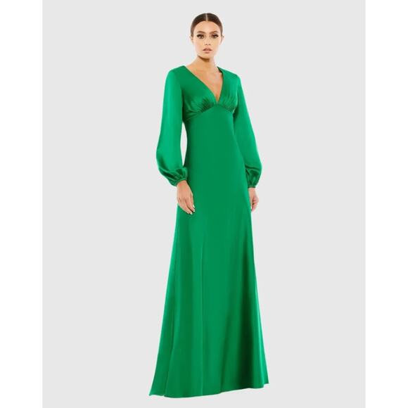 Mac Duggal Dresses & Skirts - Ieena for Mac Duggal Green Charmeuse Empire Waist Blouson Sleeve Gown – Size 6
